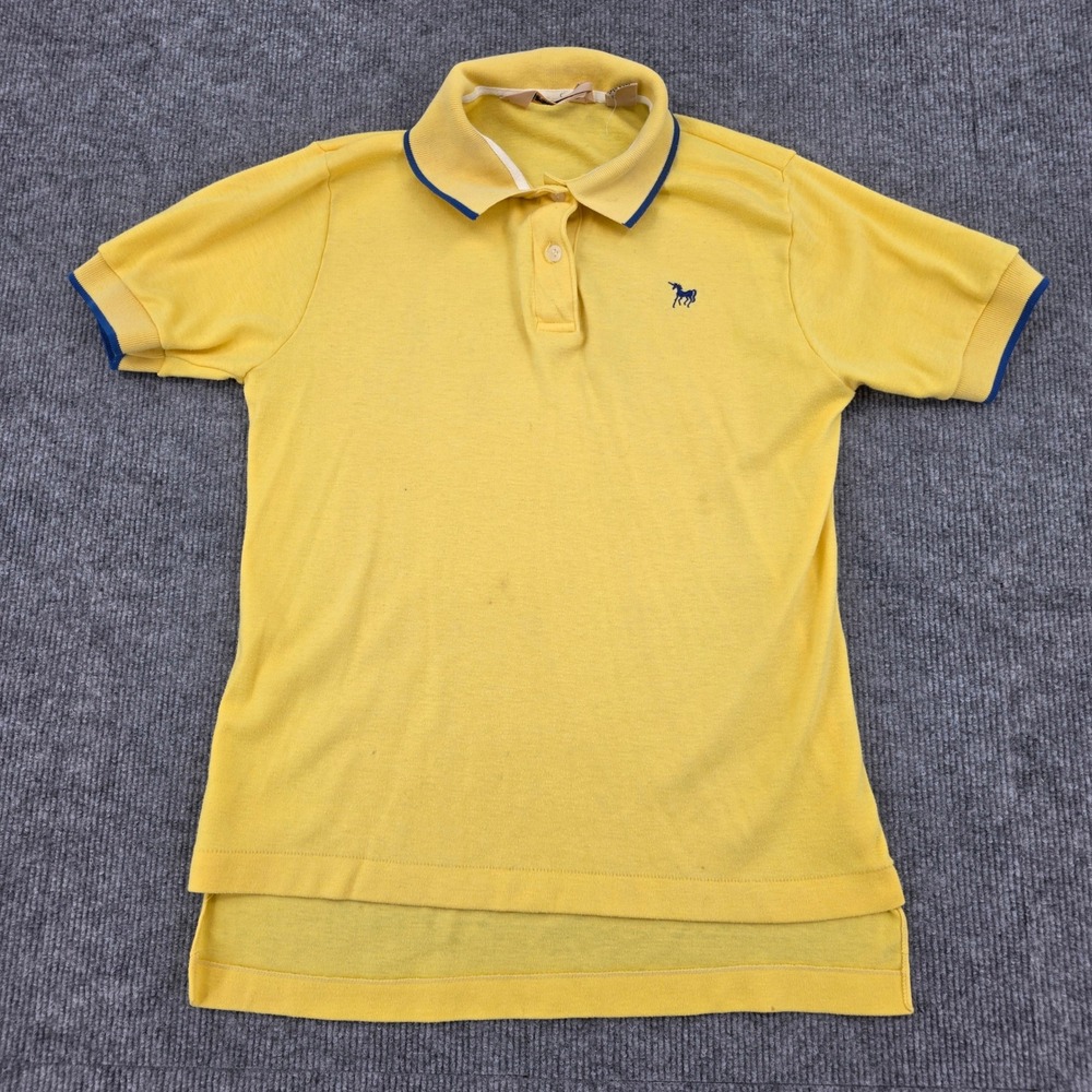Vintage Haberdasher Yellow Polo Shirt Blue Unicorn Logo Short Sleeve L Korea